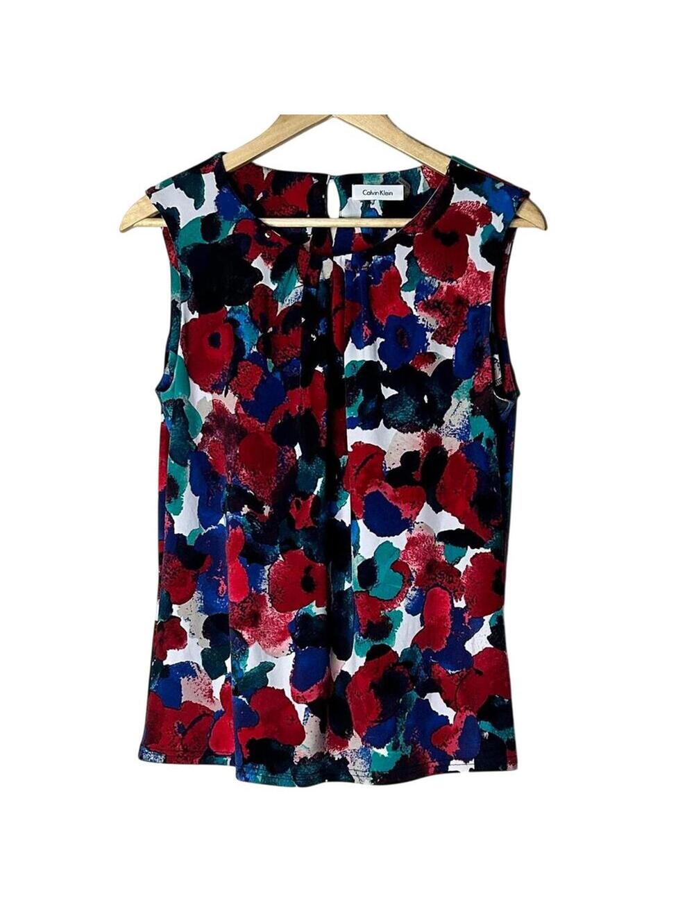 Calvin Klein Multicolor Sleeveless Shell Top Large Stretch Career Work Blouse